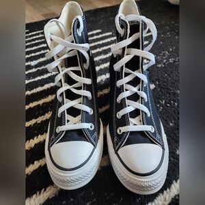 Black and White Converse High-Top Hidden Wedge Sneakers 9